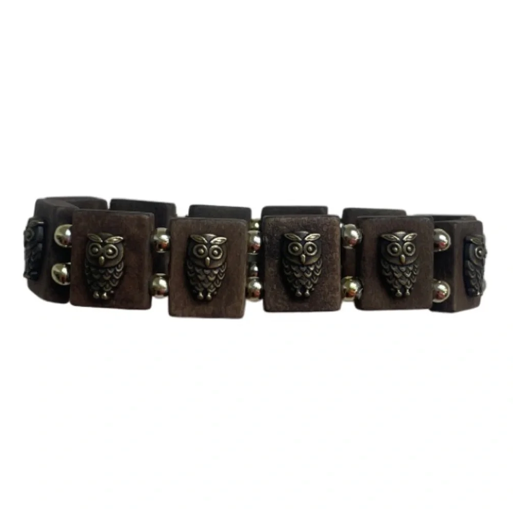 Beaded Owl Wooden Stretch Bracelet Owl Infinity Charm Bracelet